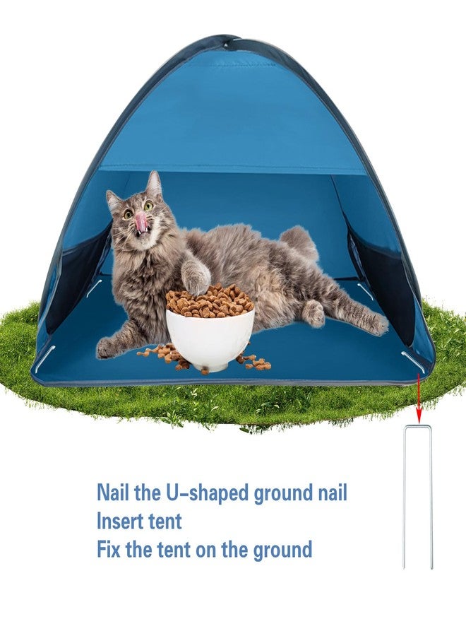 SnowTing Outdoor Cat Feeding Station, 31.5 x 19.7 x 21.7 Inch Large Outdoor Pet House with Ground Nails for Fixing, Foldable Stray Cat Shelter for Feral/Community Cats, Small Dogs and Rabbits (Blue) - Image 2